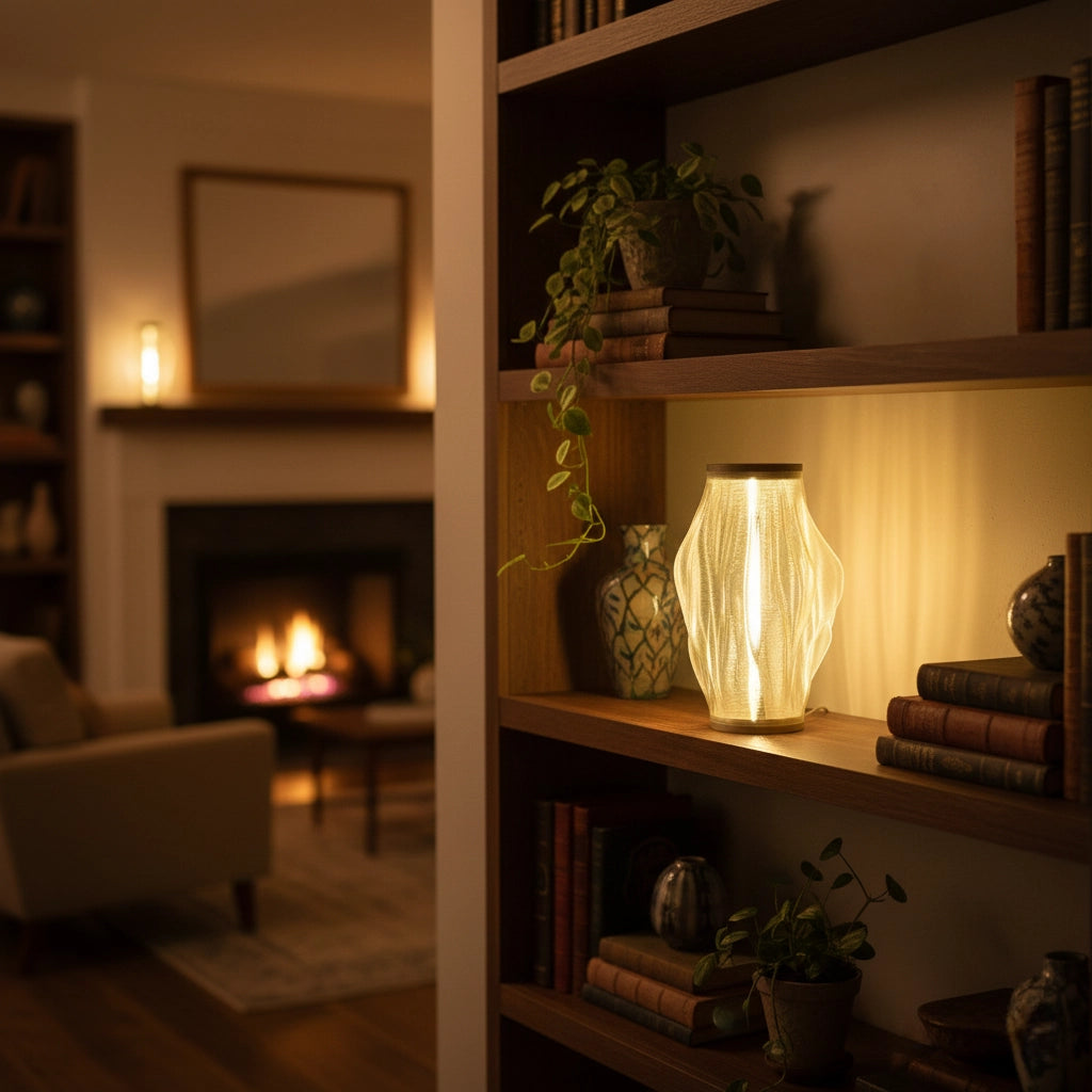 Lampe effet flamme éteinte, objet décoratif sculptural