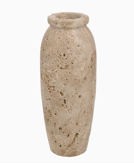 Vase HESTIA effet travertin, silhouette organique beige