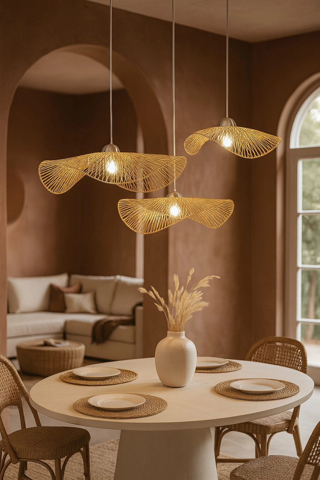 Suspension Caravelle en bambou tressé, diamètre 55 cm
